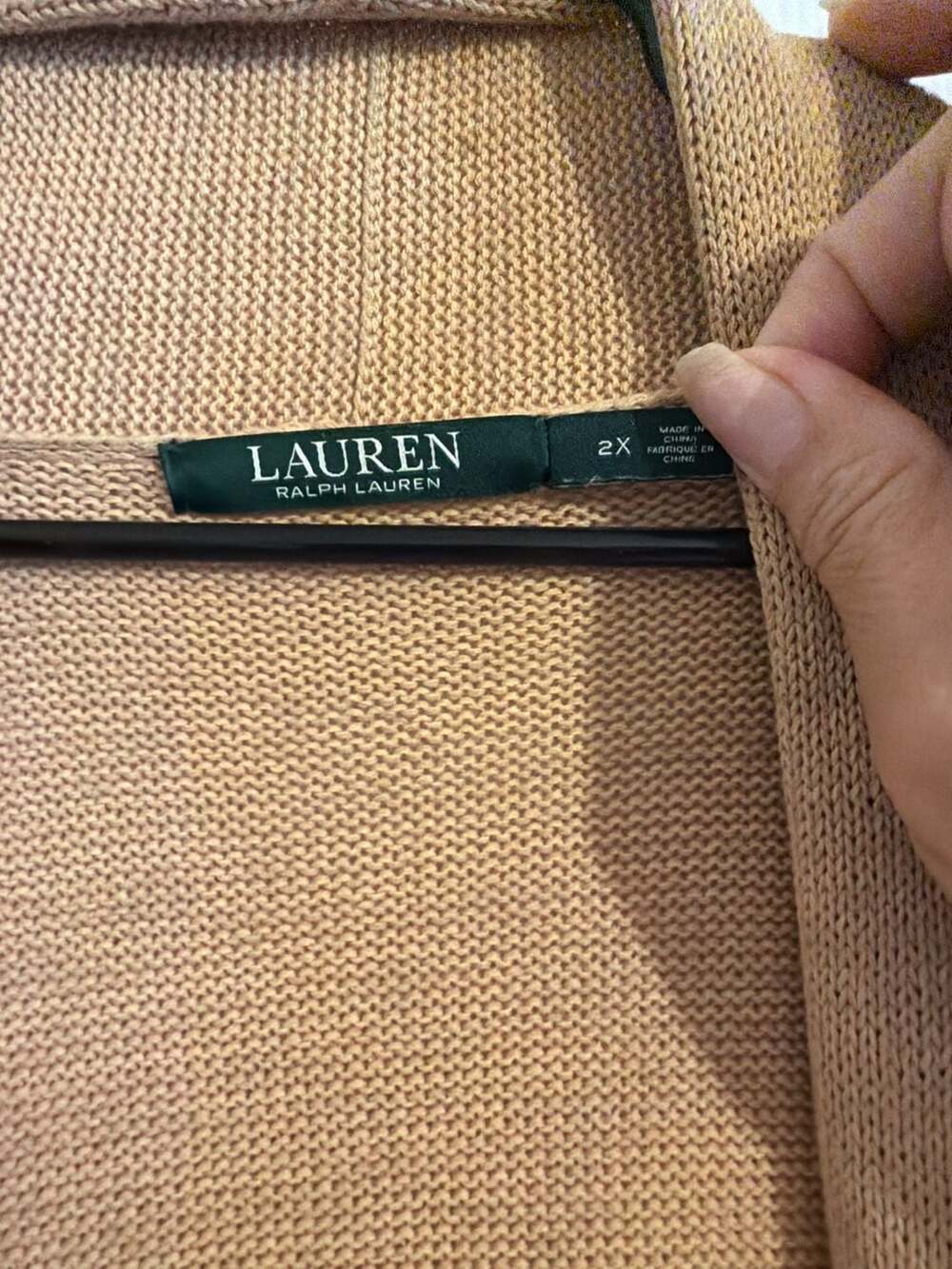Lauren Ralph Lauren Tan Geometric Pattern Open Front Long Cardigan - Picture 8 of 9